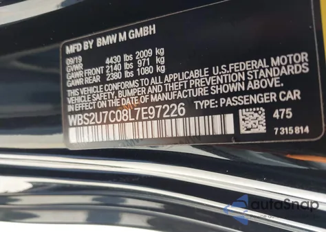 2020 BMW M2 Competition z USA, uszkodzony, nr VIN WBS2U7C08L7E97226